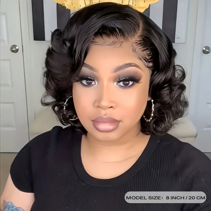 Black Front Lace Female Head Cover Fiber Wig Short Curly Hair