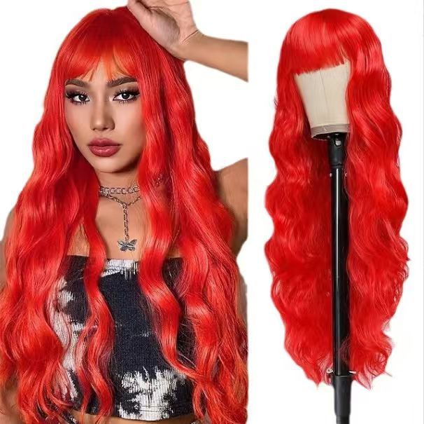 Bangs Big Wave Head Cover Rose Net Chemical Wig Long Curls