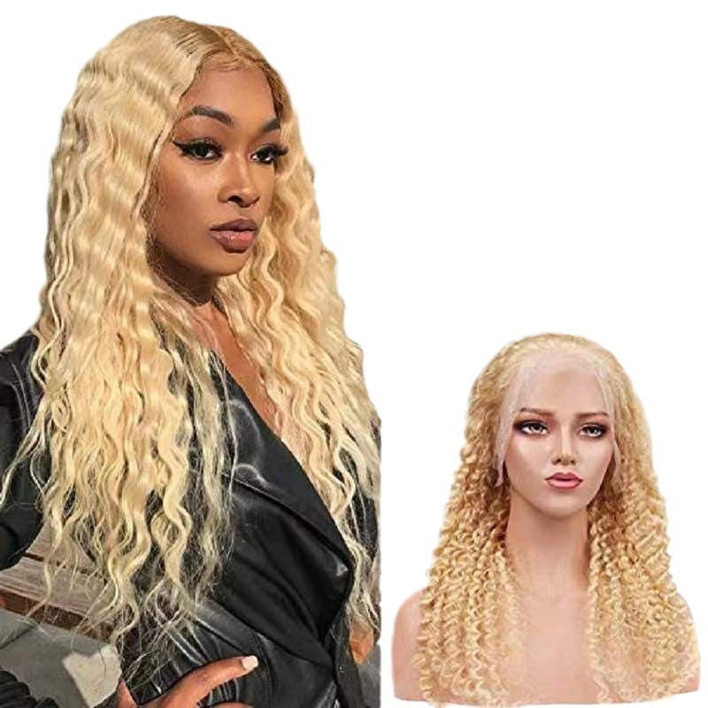 Women's African Small Curly Hair Half Hand-woven Front Lace Synthetic Wig Long Curls