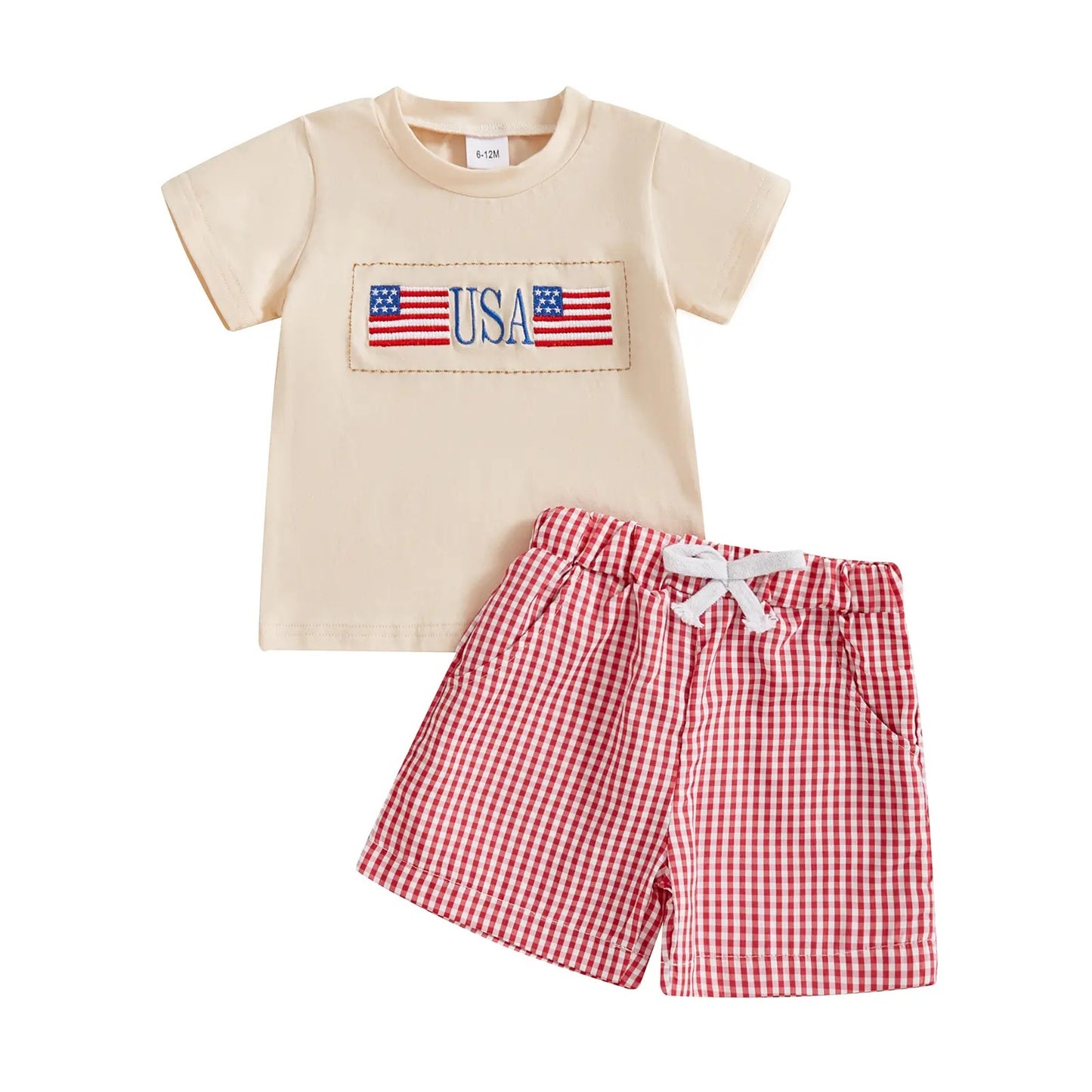 Day Short Sleeve Embroidery Breathable Plaid Children's Suit