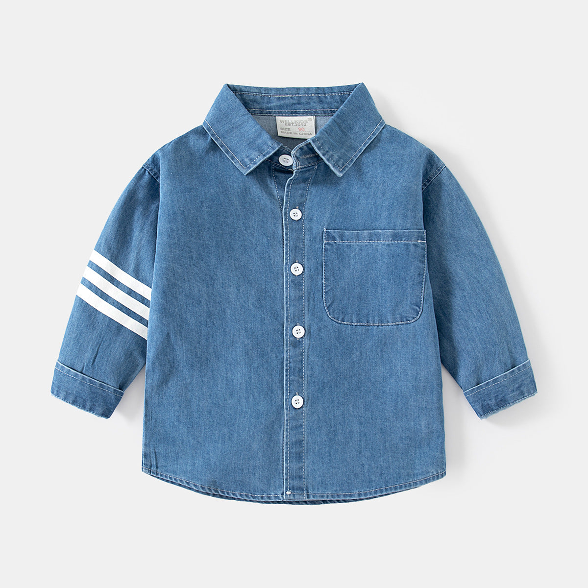 Children's Trendy Denim Long-sleeved Lapel Small Pocket Casual Autumn Children's Shirt