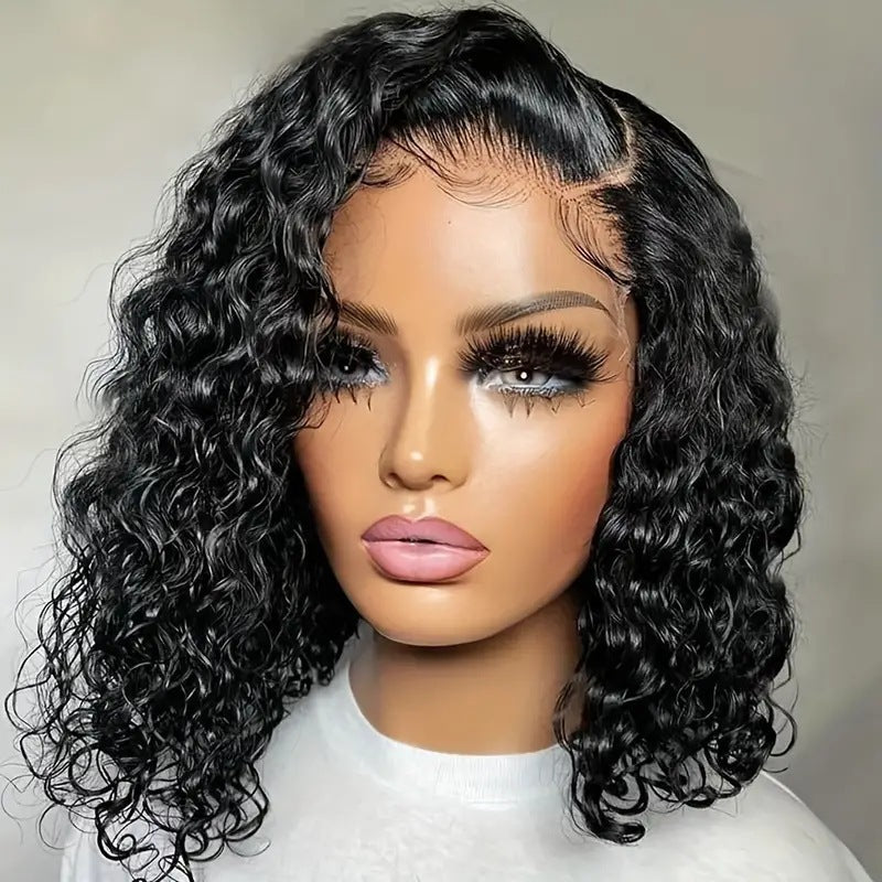 Medium Black Small Female Front Lace Wig Short Curly Hair