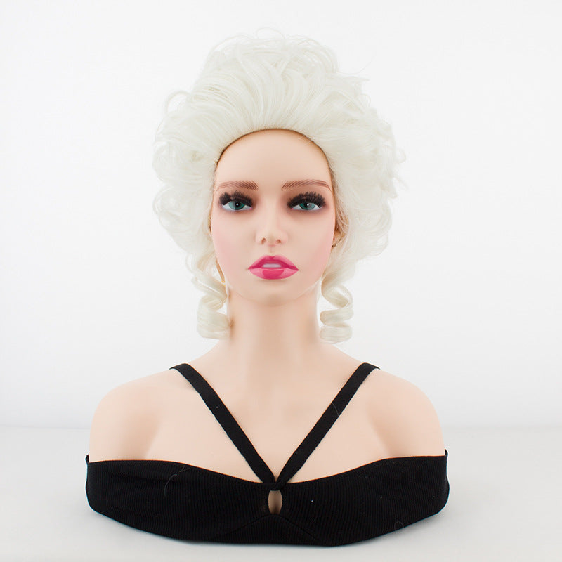 Women's Fashion Cover Sier White Black Palace Style Retro Simulation Wig Short Curly Hair