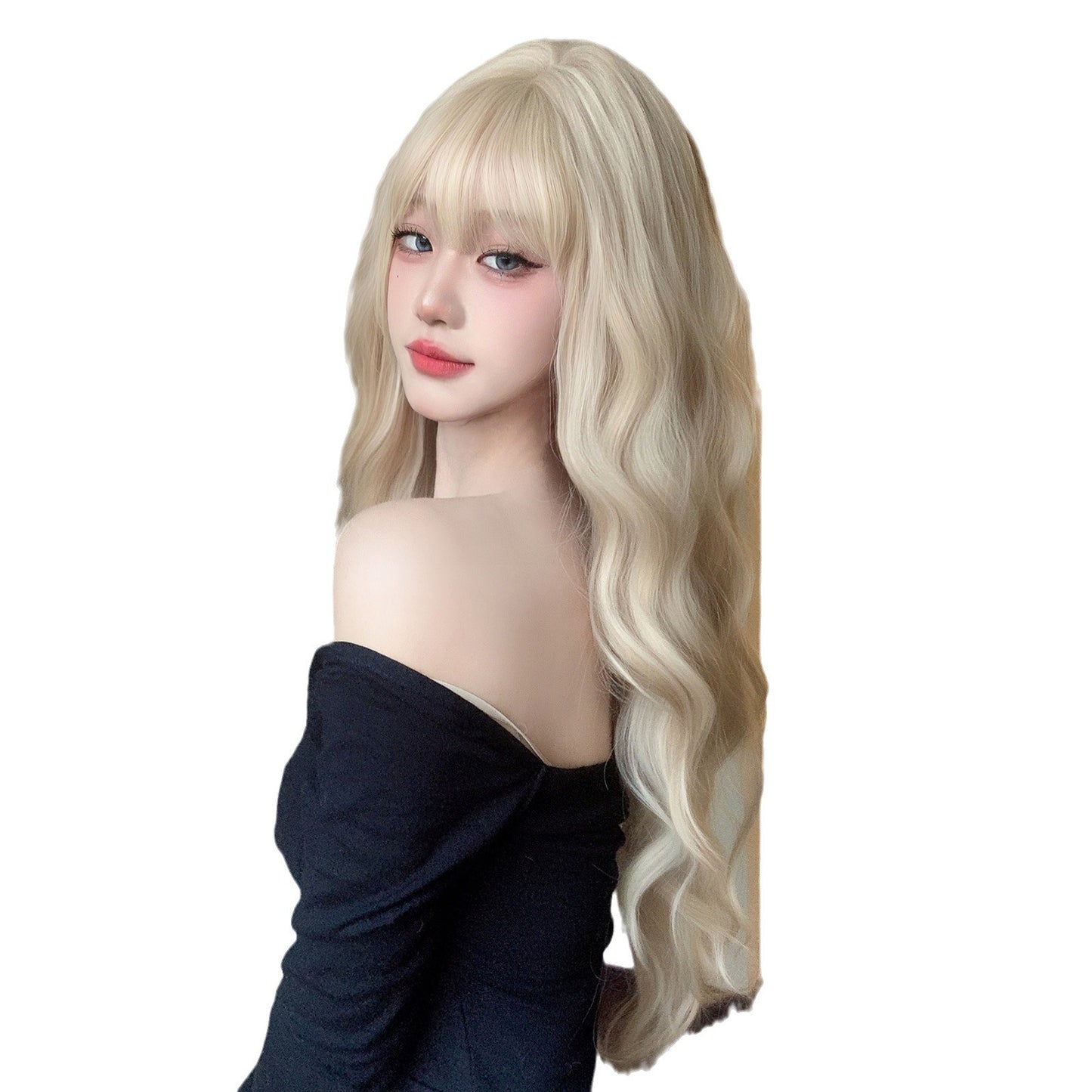 Women's Korean Long Bangs Big Wave Simulation Natural White Gold Color Wig Short Curly Hair