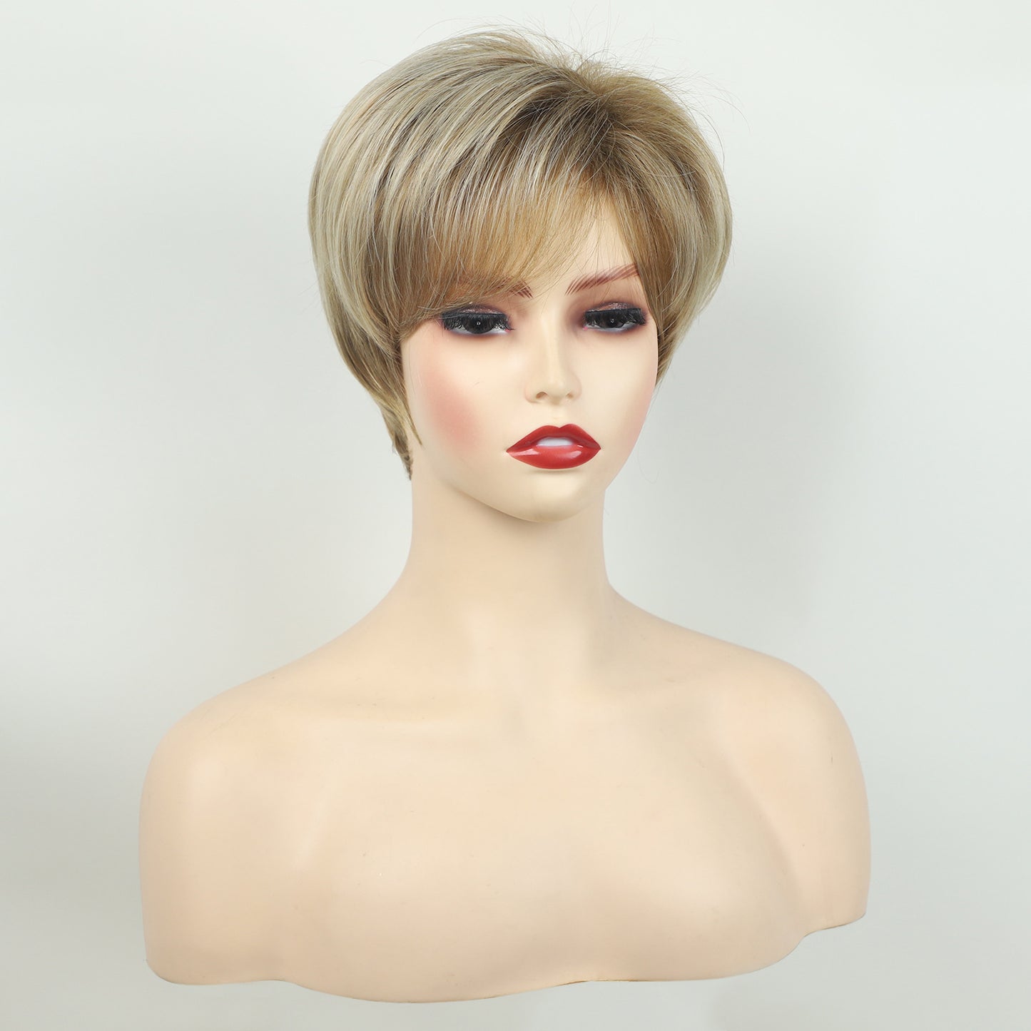 Women's Fashionable Golden Side Bangs Straight Head Wig Short Curly Hair