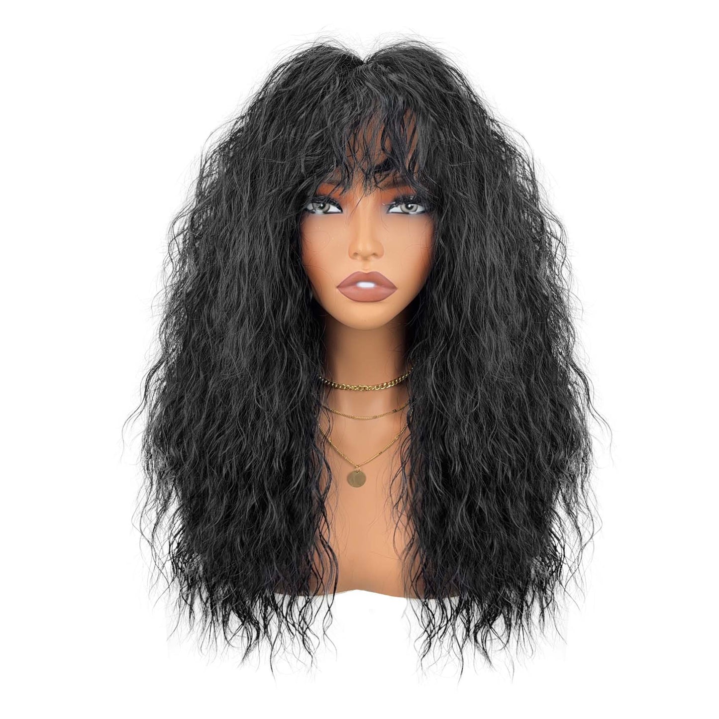African Natural Small Bangs Chemical Fiber Wig Long Curls
