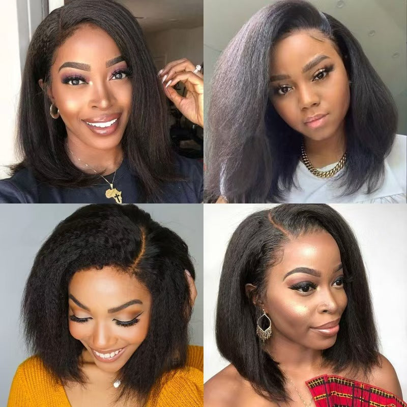 Women's Black Split Fluffy Natural Synthetic Wigs Wig Short Straight Hair