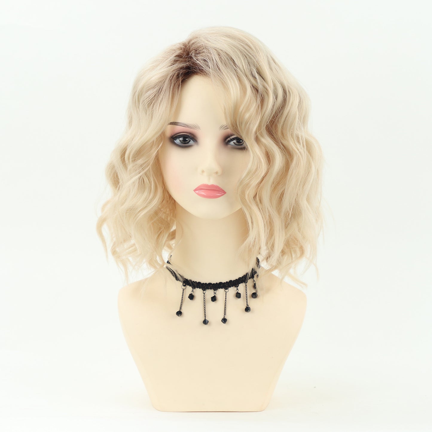 Women's Fashion Head Dyed Gradient Golden Partial Synthetic Wig Short Curly Hair