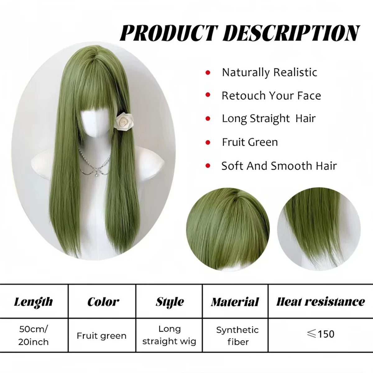 Women's Fruit Green Style Shoot Mori Daily Long Straight Wig