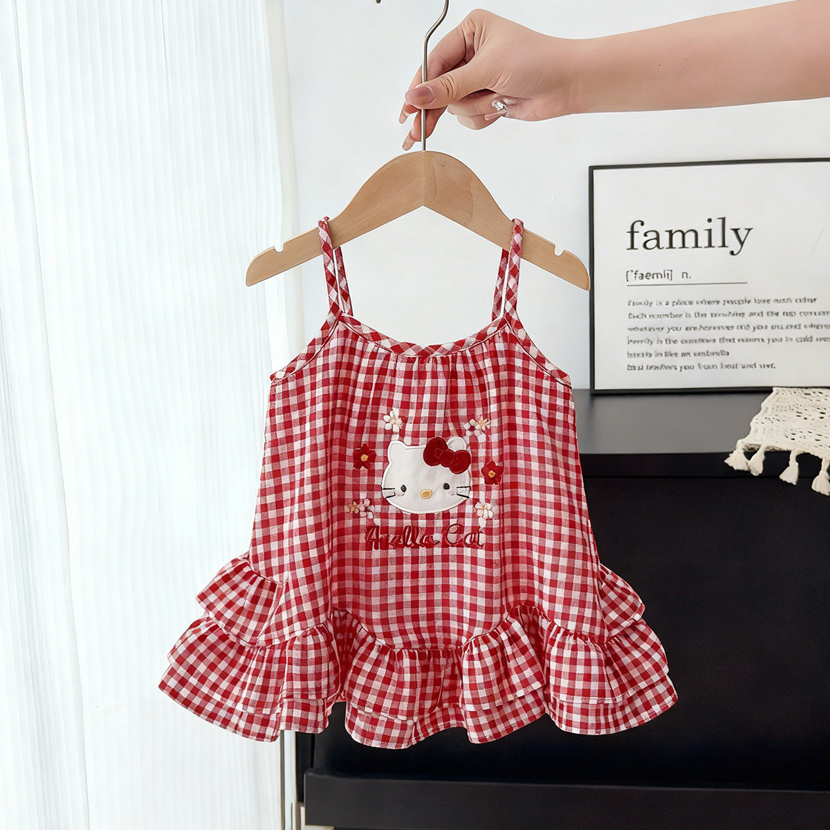 Slim Strap Vest Kitty Breathable A- Line Children's Dress