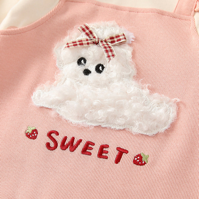 Two-piece Romper Polka Dot Plush Puppy Jumpsuit, Climbing Suit