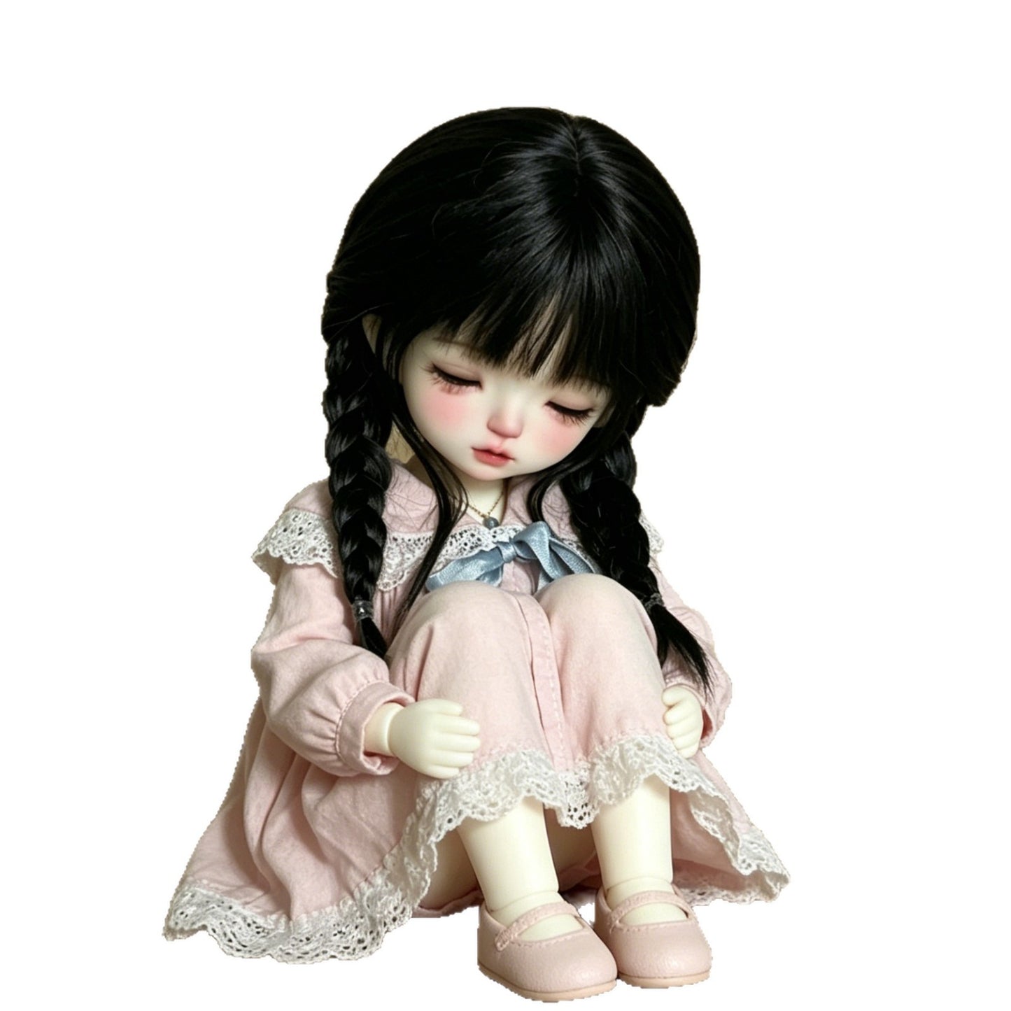 Doll Points Black Straight Bangs Double Cos Wig