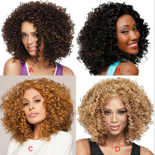 Fashion Chemical Fiber African Small Curly Afro Real Hair Wig
