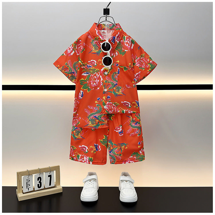 Children's Summer Casual Short Sleeve Shirt Outfit Trendy Loose Clothing Children's Suit