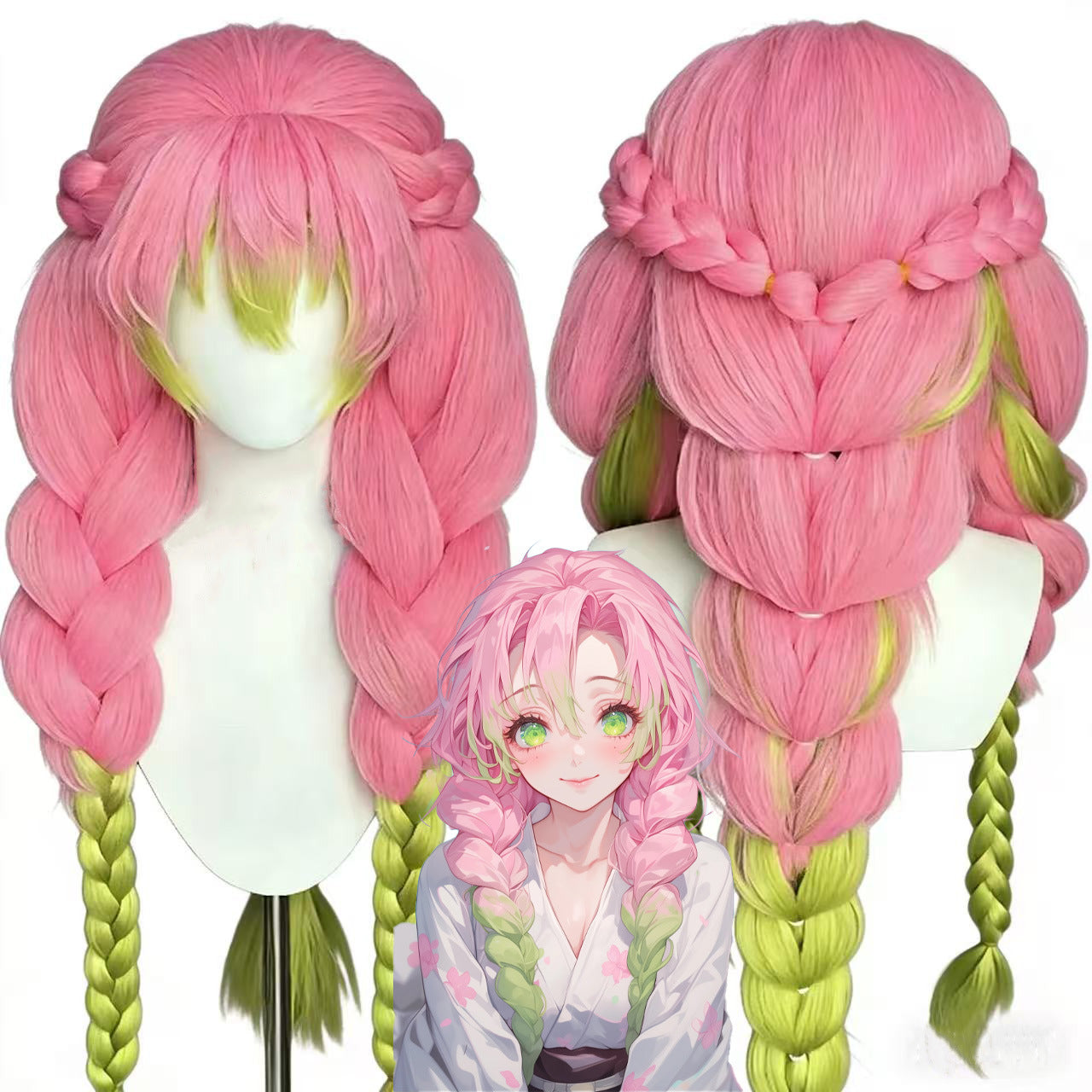 Female Ghost Blade Honey Glass Pink Three-strand Braid Hair Long Straight Wig