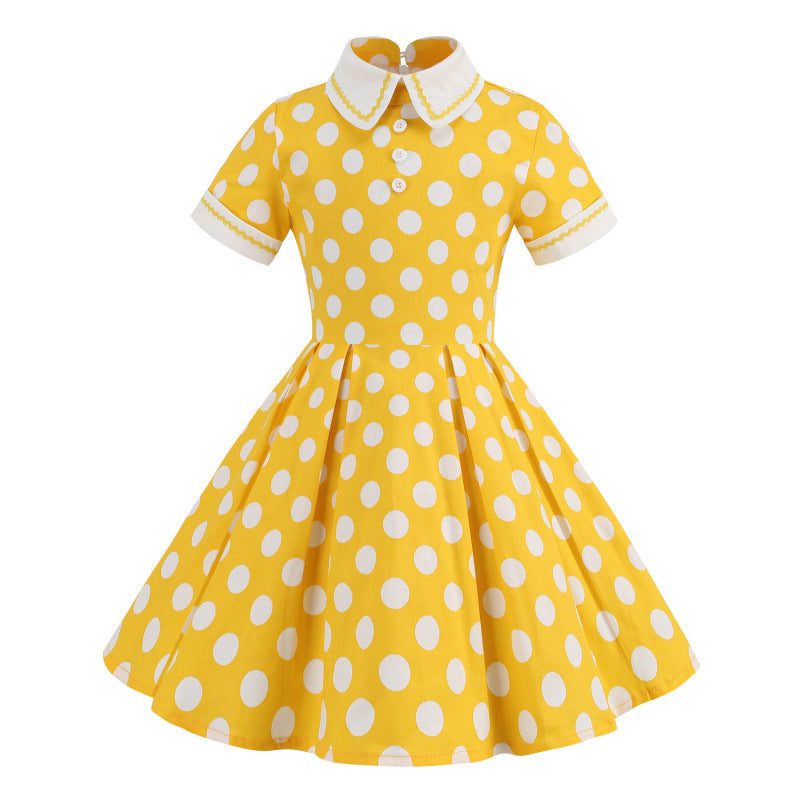 Children's Hepburn Style Court Polka Dot Performance Wear Elegant Children's Dress