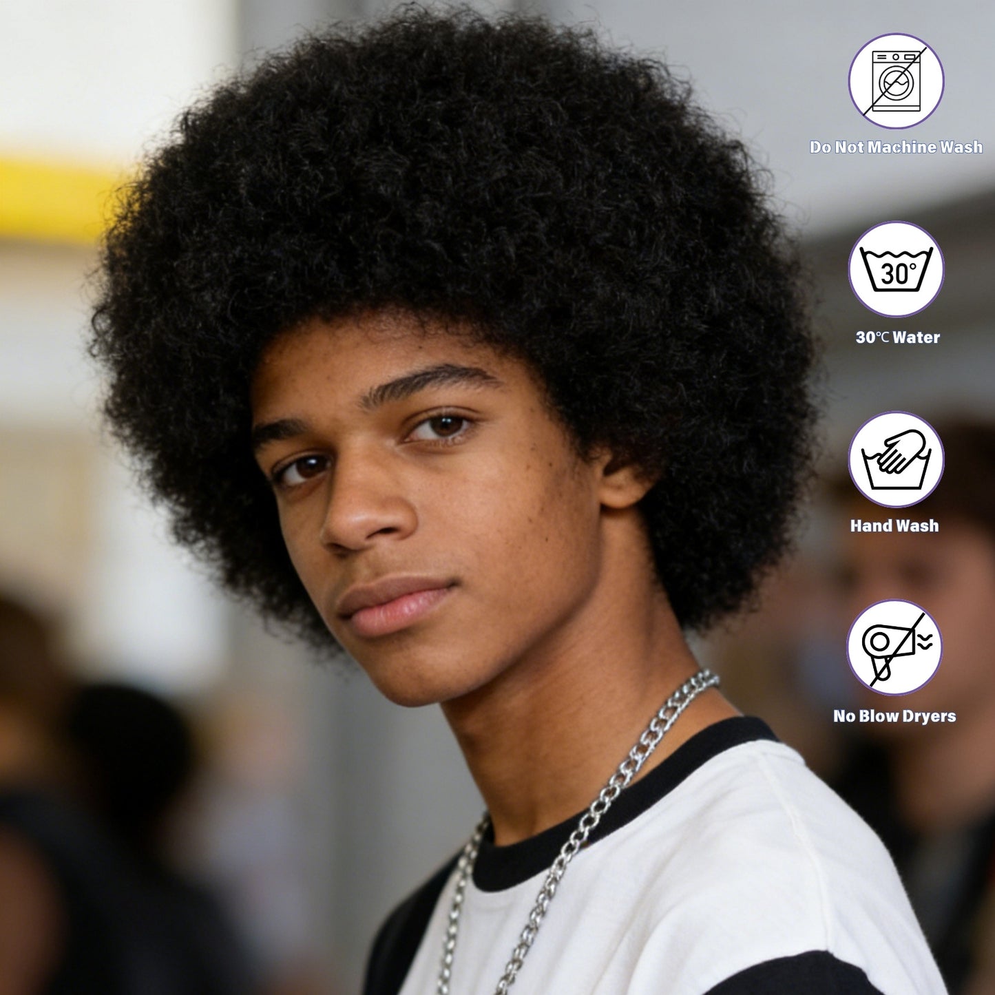 Men's Afro Fiber Head Cover African Small Wig Short Curly Hair