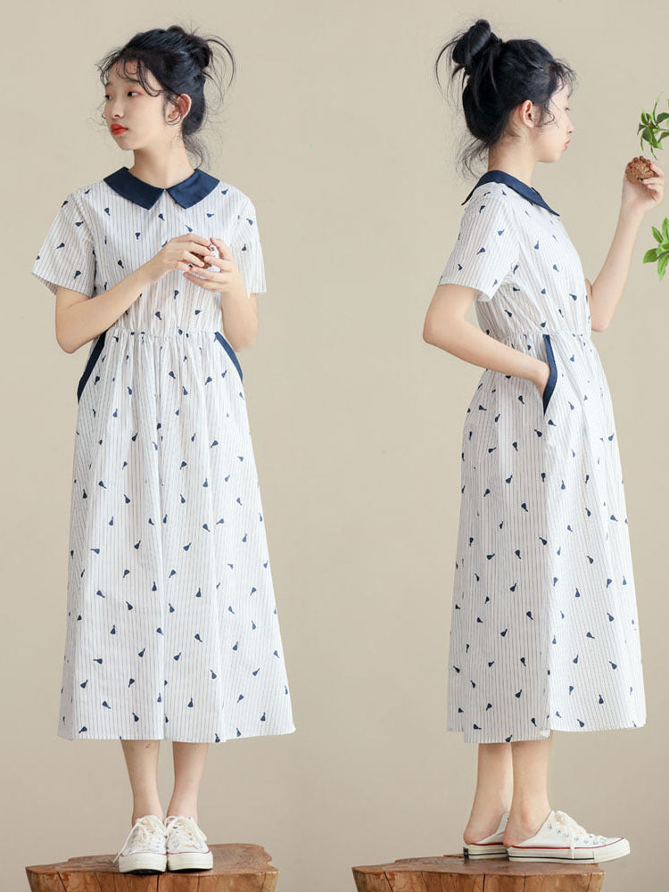 High School Fresh Waist Summer Small Sweet A- Line Midi Children's Dress