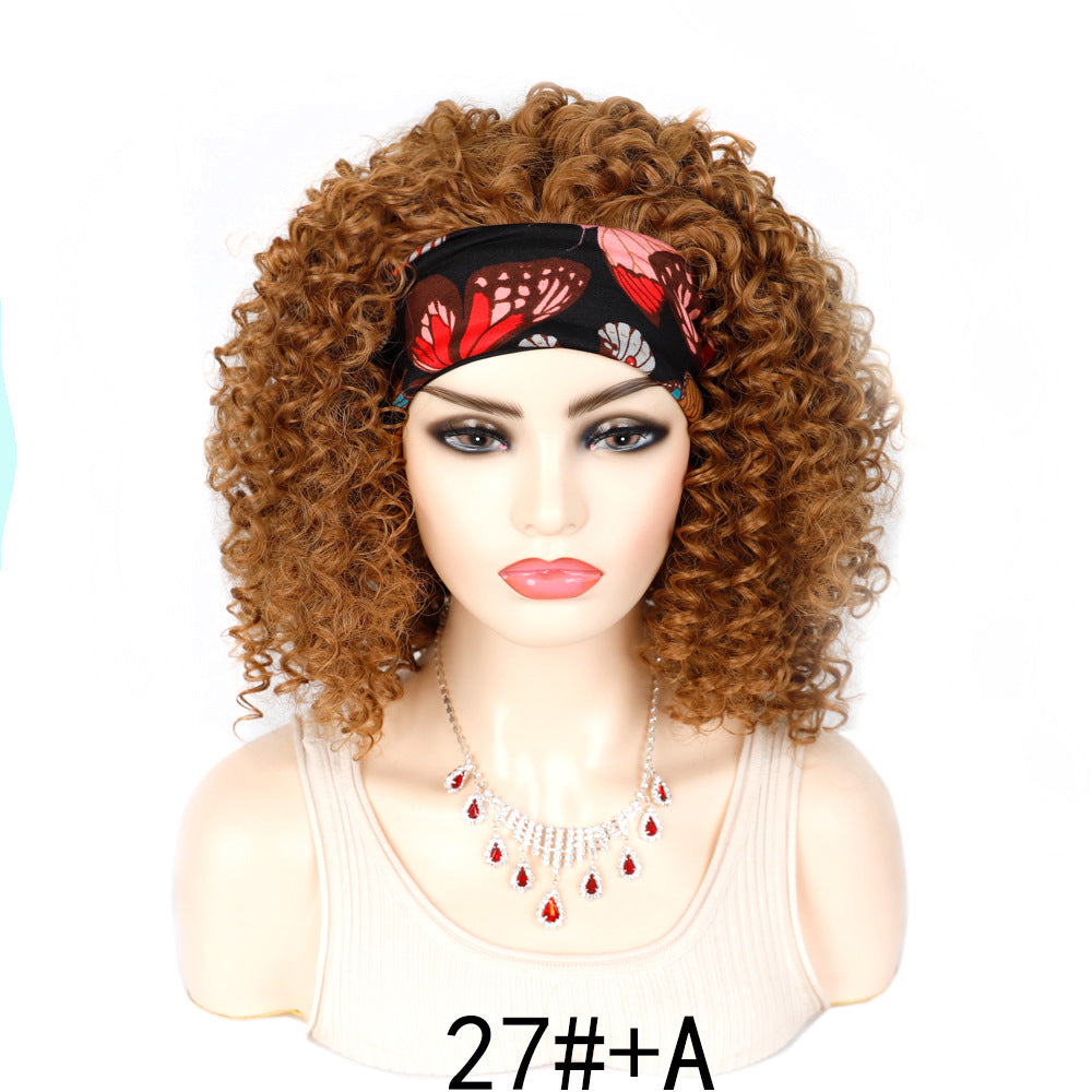 Graceful Ice Silk Band Headband Sheath Wig Short Curly Hair