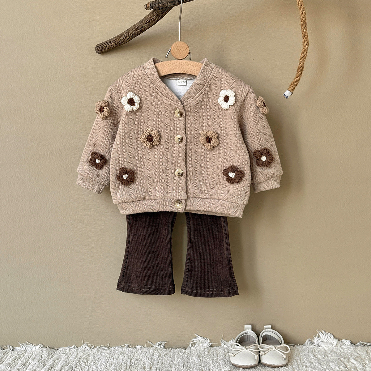 Flower Knitted Cardigan Korean Handmade Small Sweater Bootleg Children's Suit
