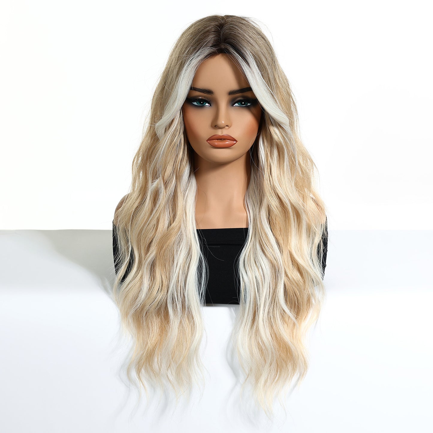 Gradient Golden Curly Hair Chemical Fiber Wig Long Curls