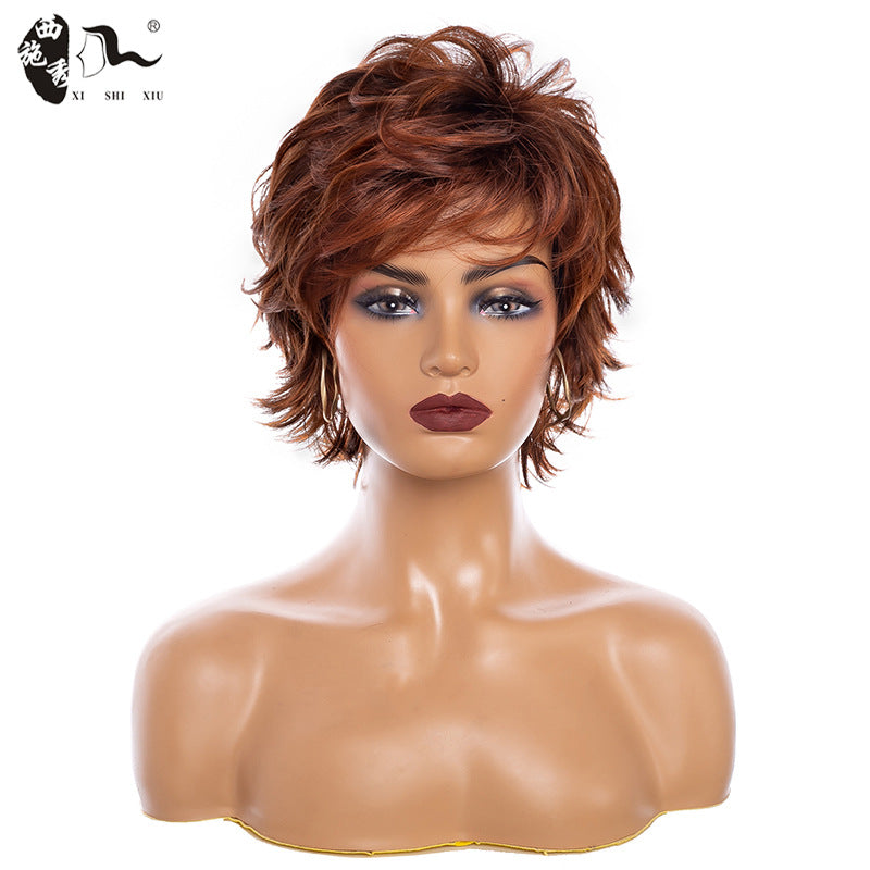 Fashion Brown Red Chemical Fiber Mechanism Wig Short Curly Hair