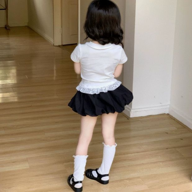 Children's Suit Letter Lace Short-sleeved Bud Skirt Pants Two-piece Children's T-shirt