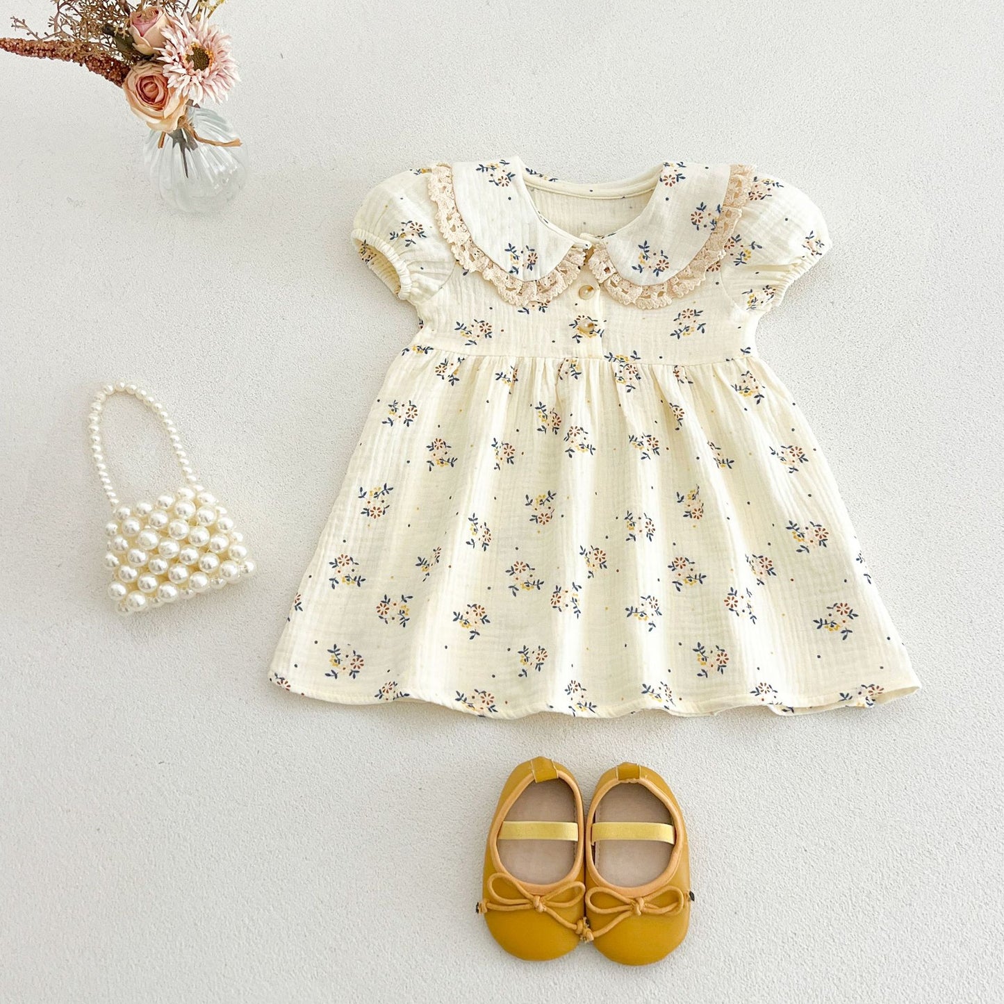 Style Cotton Printed Lace Lapel Soft Children's Dress