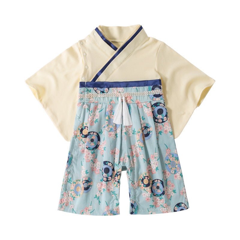 Children's Clothing Long-sleeved Kimono Jumpsuit Bow Romper Jumpsuit, Climbing Suit