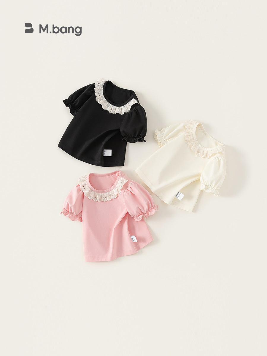 Children's Solid Color Lace Collar Summer Sweet Children's T-shirt
