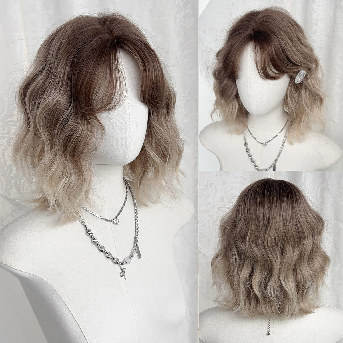 Women's Egg Roll Water Ripple Bangs Artificial Natural Fluffy Wig Short Curly Hair