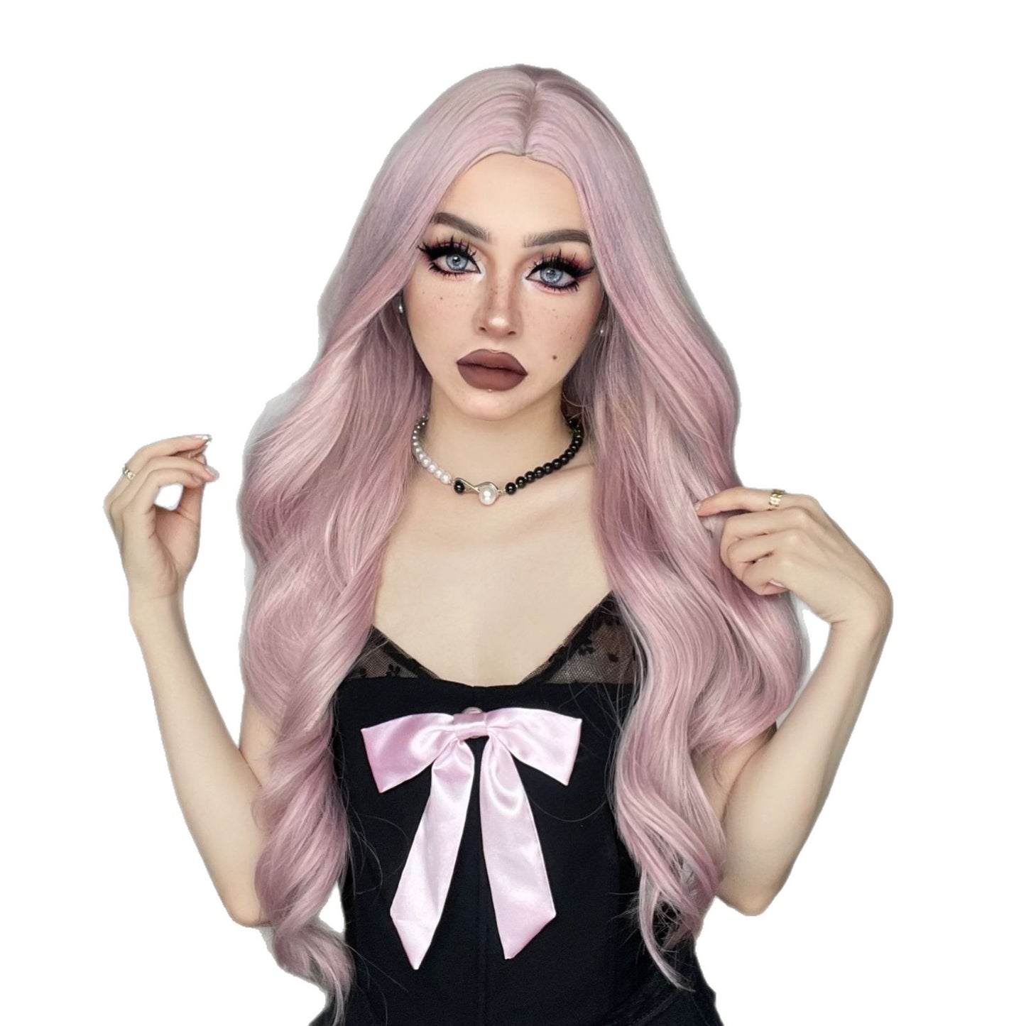 Women's Fiber Pink Natural Fluffy Curly Hair Wig Long Curls