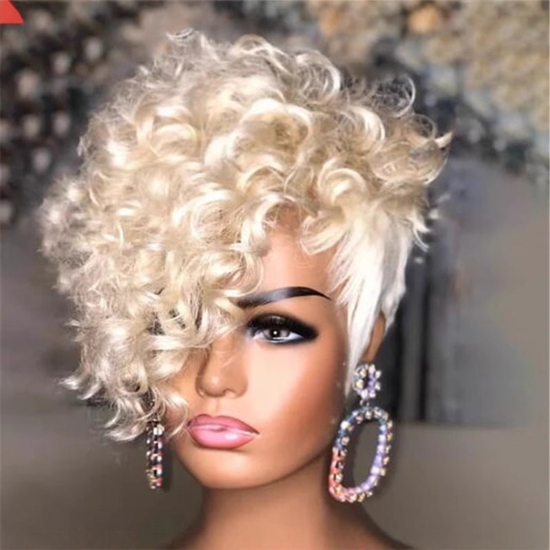 Female Black Chemical Fiber Micro Volume Wig Short Curly Hair
