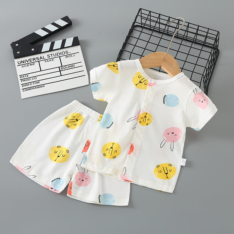 Summer Born Clothes Purified Cotton Thin Short Sleeve Two-piece Work Children's Suit