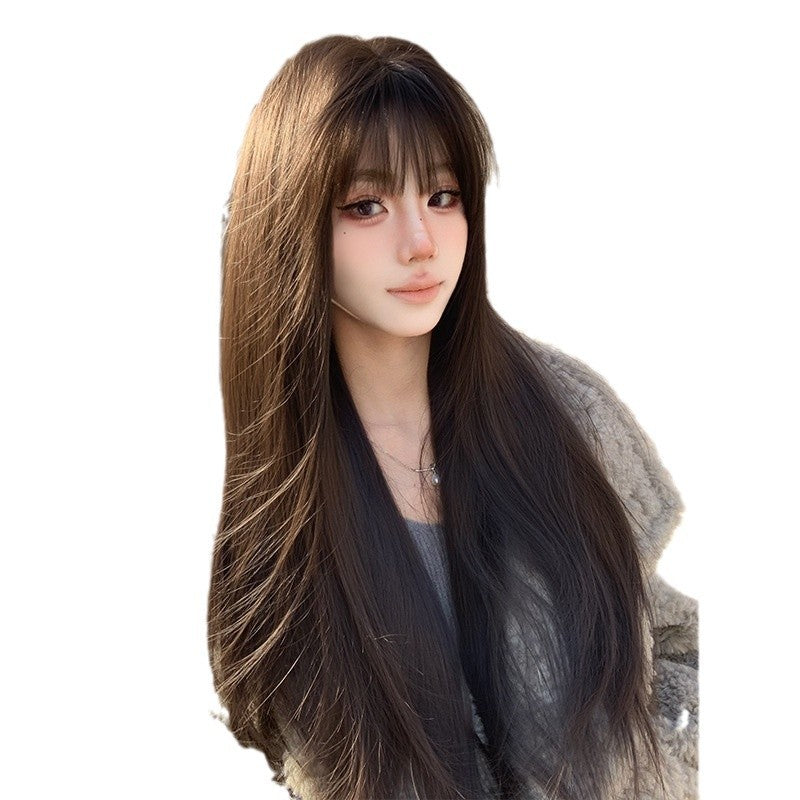 Female Daily Natural Sweet Cute Bangs Long Straight Wig