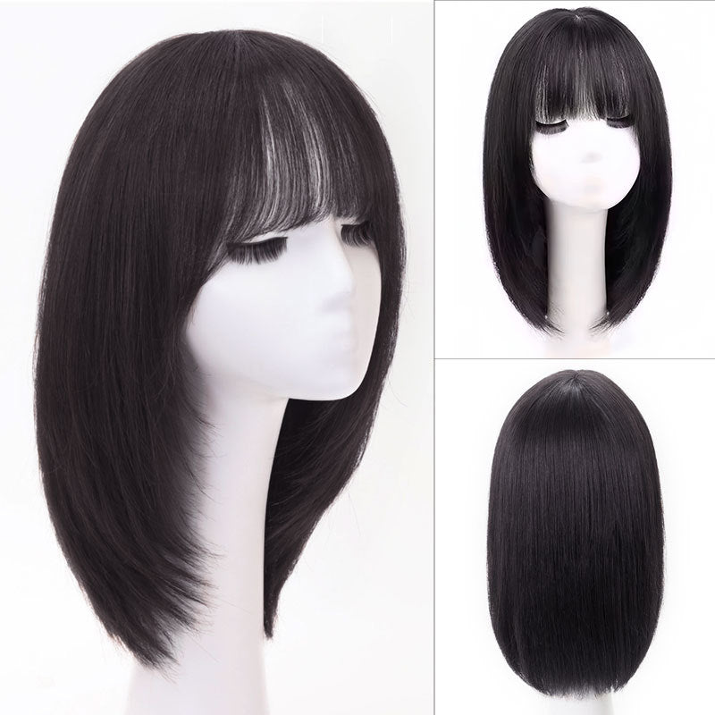 Women's Headgear Hair Full Real Medium Human Collarbone Length Long Straight Wig