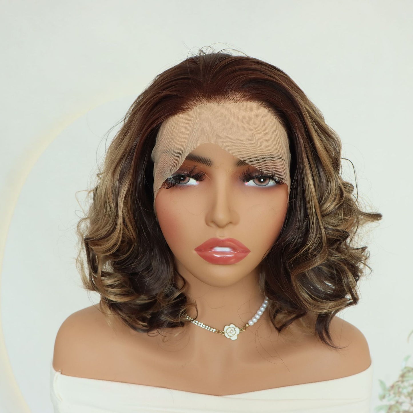 Short Hair Gradient Lace Forehead High Gloss Brown Mixed Golden Other Wig