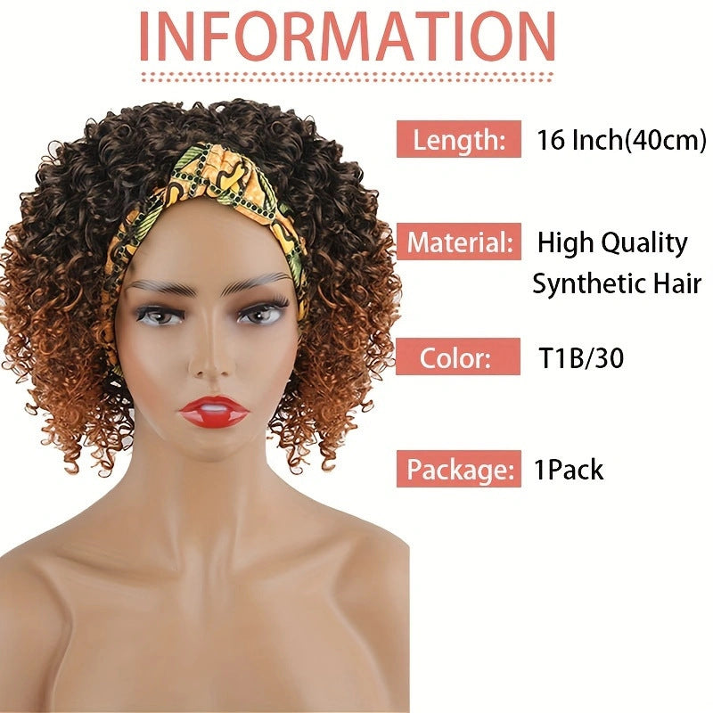 Women's Ice Silk Head Cloth Band African Small Wig Short Curly Hair