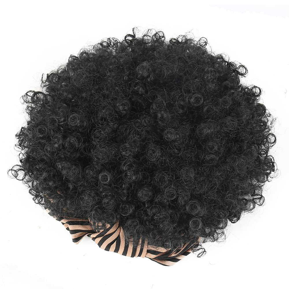 Women's African Fashion Black Small Turban Head Cover Hand Wrap Wigs Wig Short Curly Hair