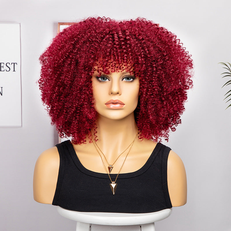 Women's African Fashion Explosion Small Head Cover Wig Short Curly Hair