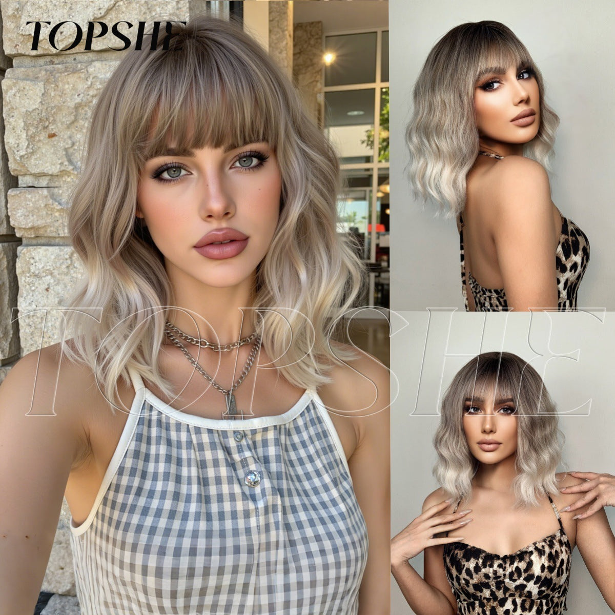 Beautiful Women's Gradually Varied Pink For Wig Short Curly Hair