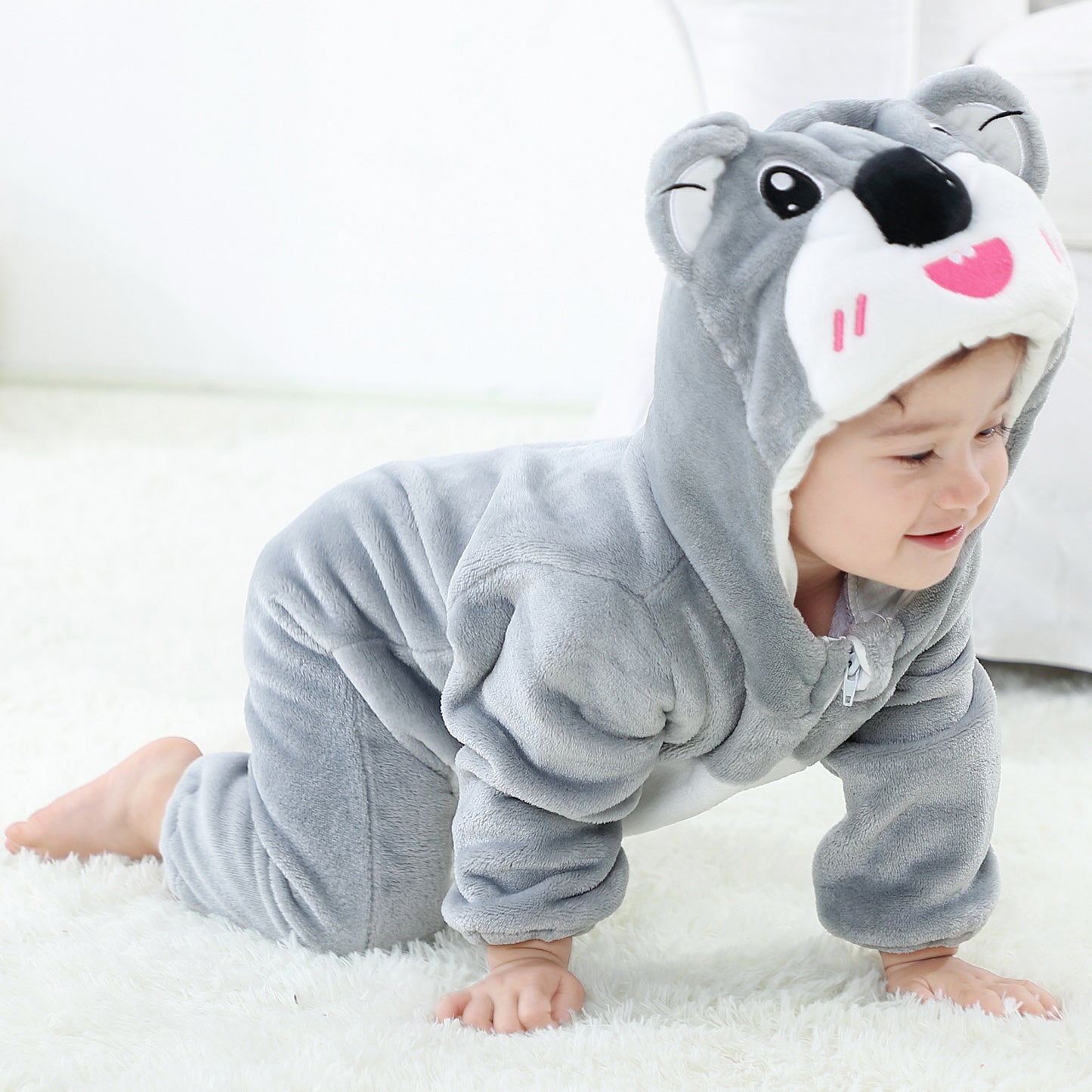 Infant Flannel Animal Jumpsuit Cartoon Hooded Jumpsuit, Climbing Suit