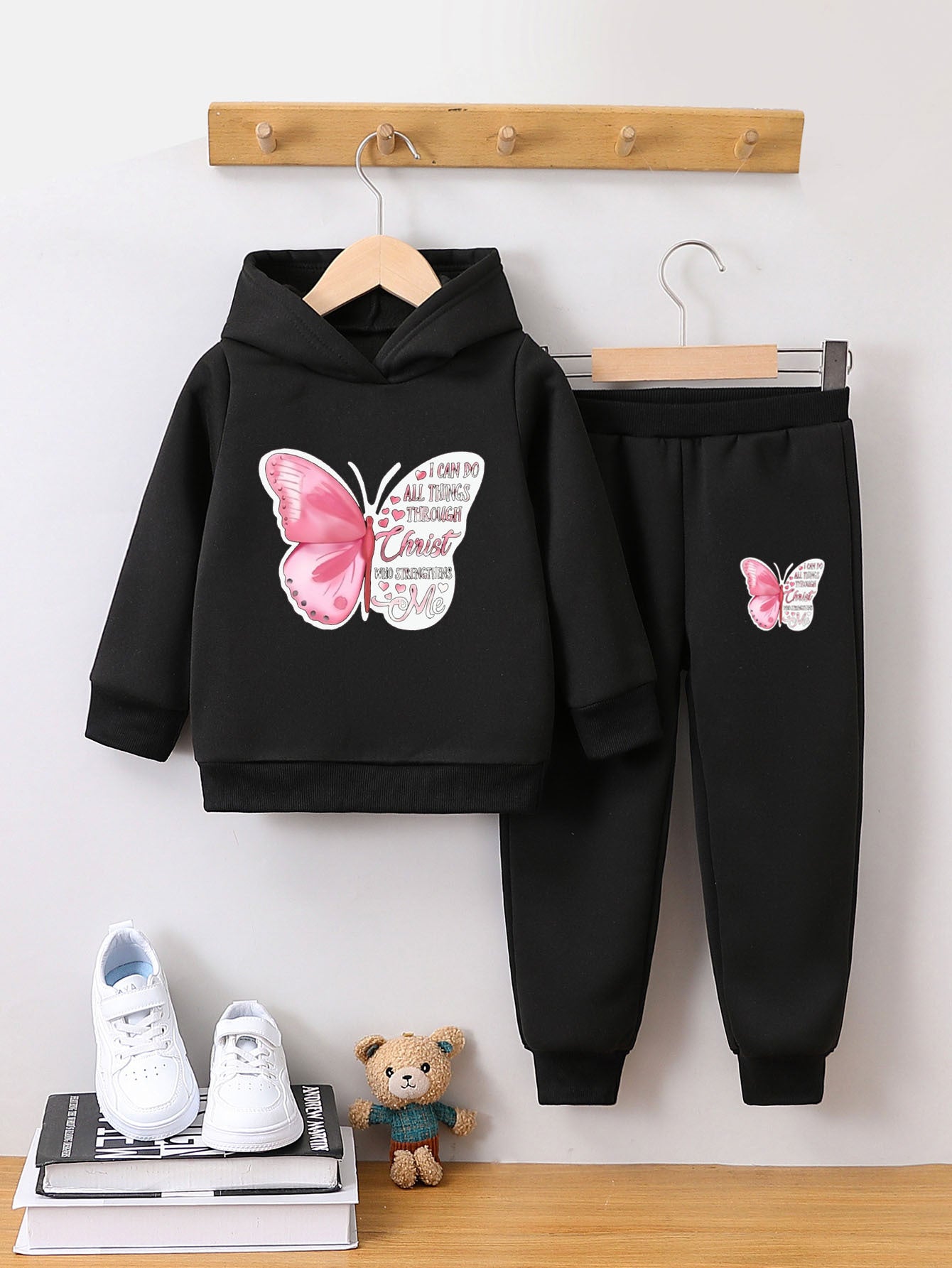 Children's Fashion Sweater Two-piece Cartoon Cute Brushed Butterflies Children's Suit