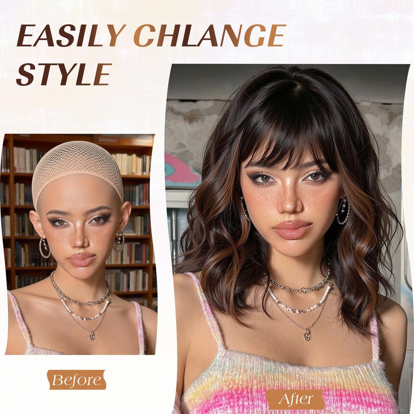 Women's Dyed Water Ripple Fiber Synthetic Wigs Wig Short Curly Hair