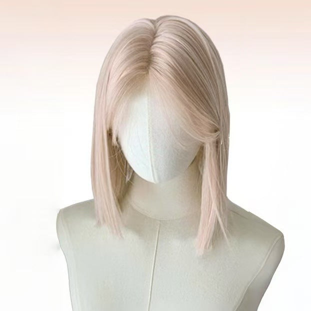 Women's Pink Gold Small Lace Mid-point Versatile Wig Short Straight Hair