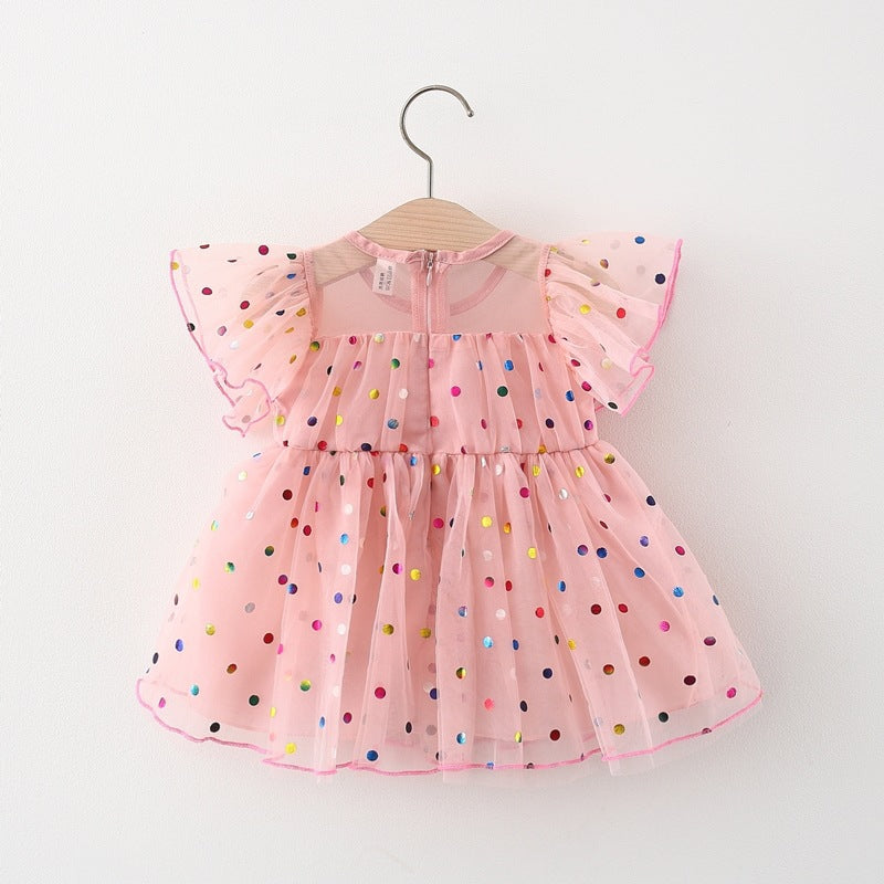 Polka Dot Puffy Tulle Skirt Toddler Flounced Sleeve Princess Fairy Children's Dress