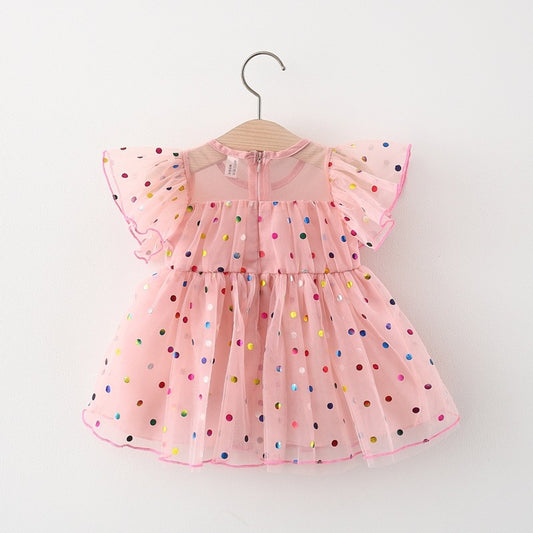 Polka Dot Puffy Tulle Skirt Toddler Flounced Sleeve Princess Fairy Children's Dress