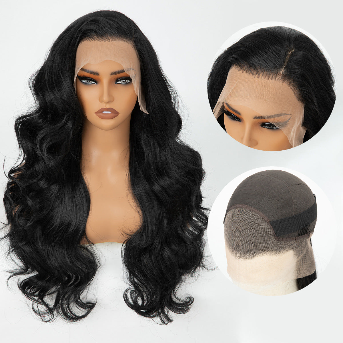 Forehead Lace Headband Hand-woven Long Curly Hair Black Other Wig