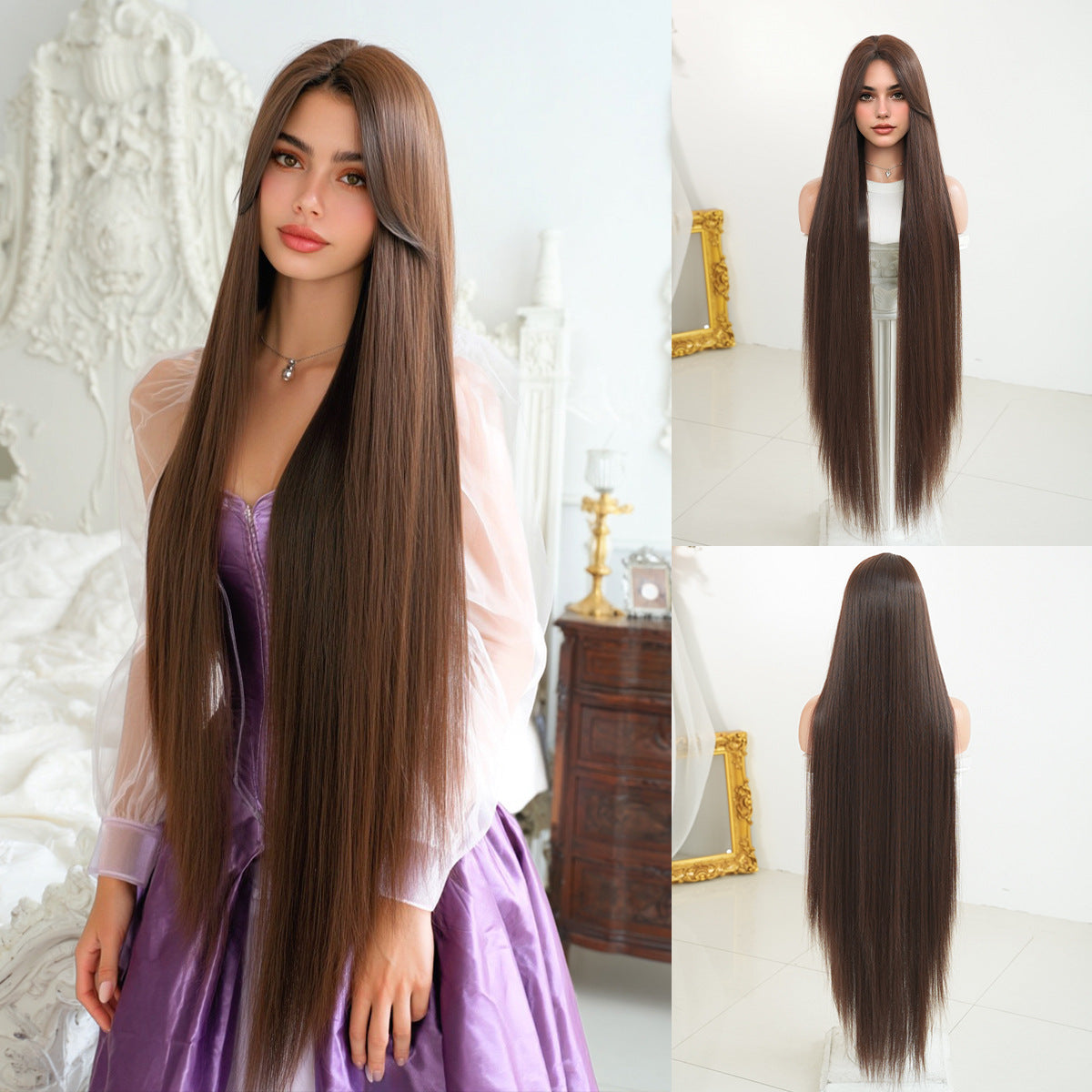 Long Hair Princess Costume Super Straight Golden Street Dress Up Cos Wig
