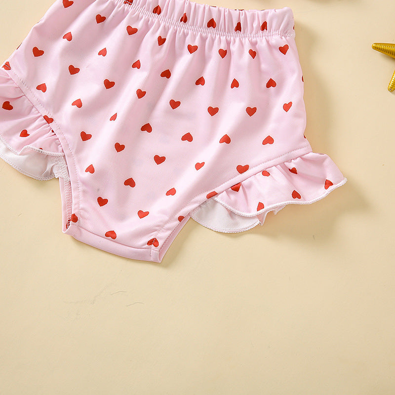 Korean Style Heart Printing Swimsuit Three-piece Born Bikini Strap Children's Suit